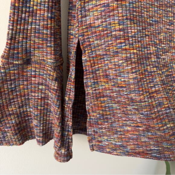 Anthropologie Akemi + Kin Rainbow Multicolor Knit Top long bell sleeves ribbed S - Picture 5 of 11